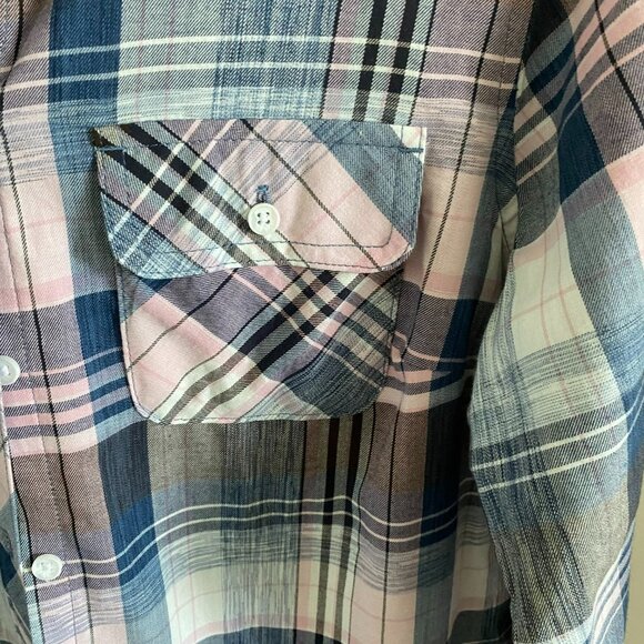 CROFT & BARROW WOMEN'S BUTTON UP PLAID SHIRT LONG SLEEVES POCKET COTTON M - Picture 3 of 5